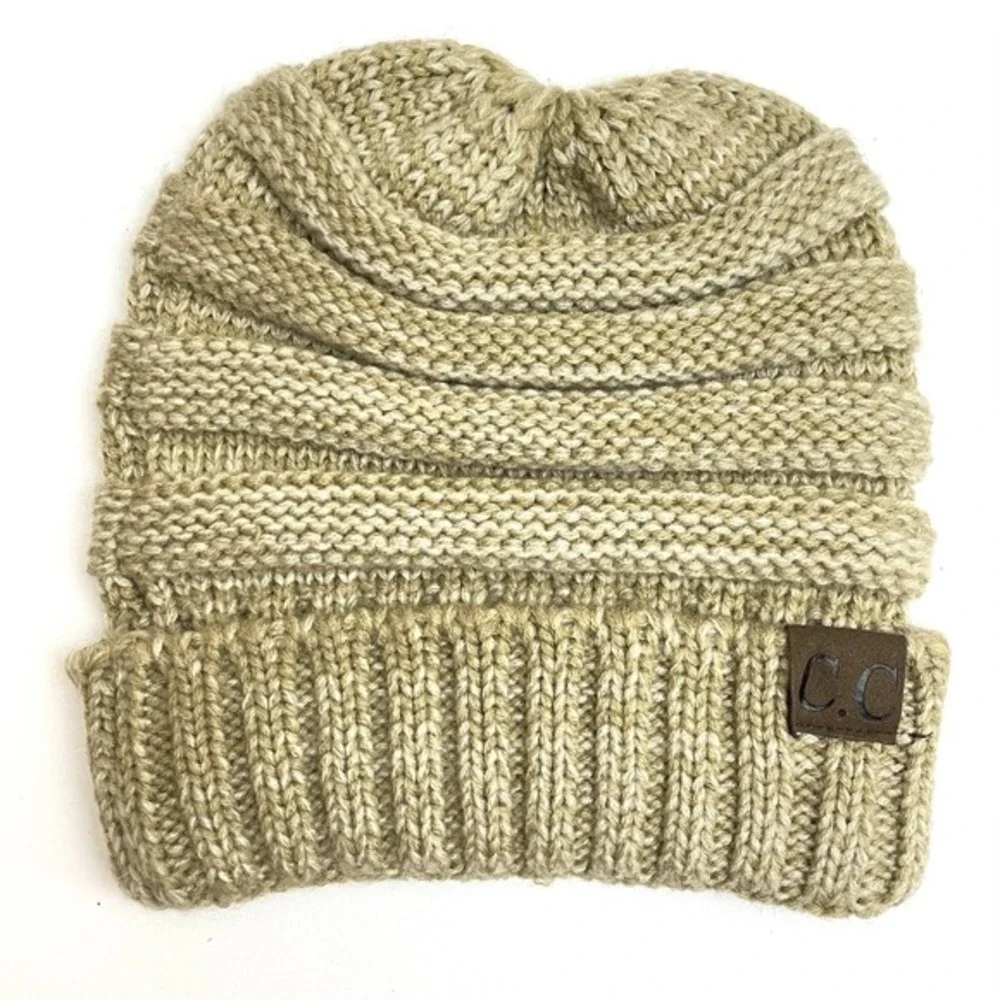 C.C. Women's‎ Chunky Knit Beanie One Size Tan Beige Hat Cap Stretch Winter